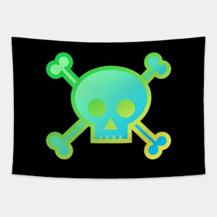 Skull and Crossbones Pirate Flag Green Yellow Gradient Tapestry