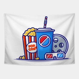 Popcorn, Soda And Roll Film Cartoon Vector Icon Illustration Tapestry