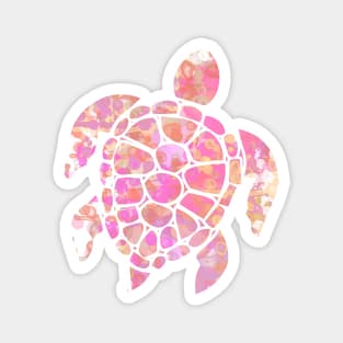 Sea Turtle Design in Pink and Orange Paint Drops Pattern Magnet