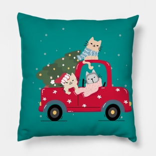 cat with christmas tree Pillow