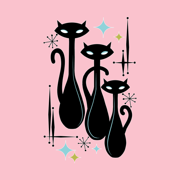 Modern Meows Atomic Age Black Kitschy Cats by LittleBunnySunshine