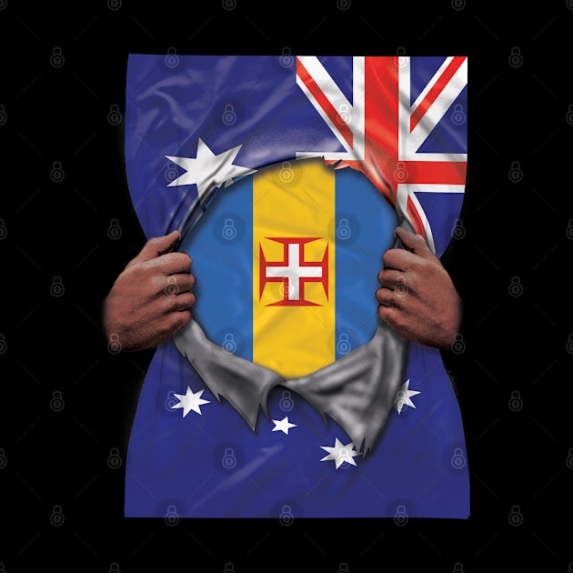 Madeira Flag Australian Flag Ripped - Gift for Madeiran From Madeira by Country Flags