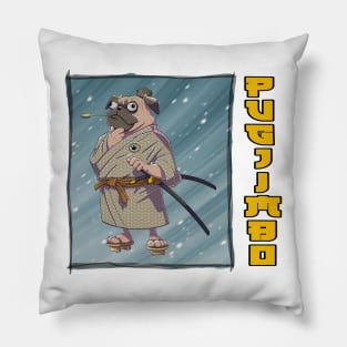 Pugjimbo - Blue Background Pillow