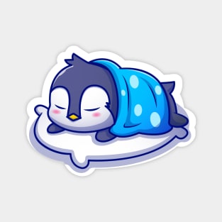 Cute Penguin Sleeping On Pillow With Blanket Magnet