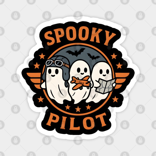 Spooky Pilot Ghosts Halloween Graphic | Retro Flying Artwork Magnet by MakerMind8.2
