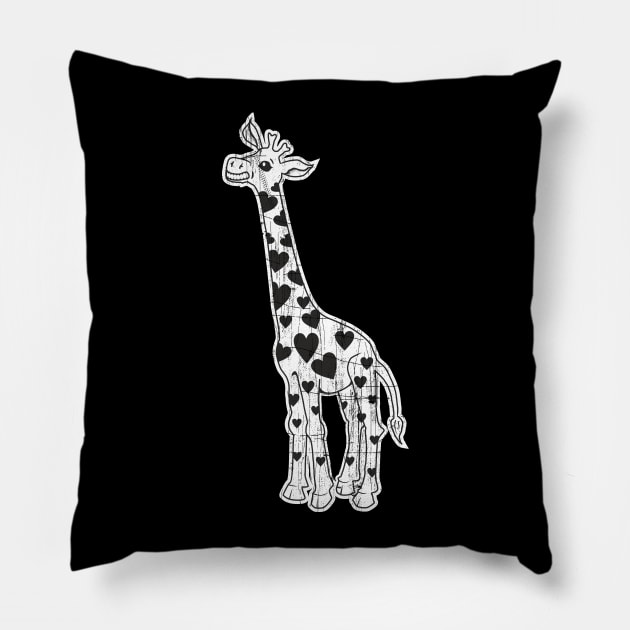 Cute Funny Giraffe With Hearty Fur Pattern Pillow by FancyTeeDesigns