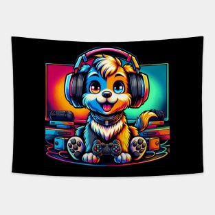 Adorable Gamer Puppy w/ Headphones Tapestry