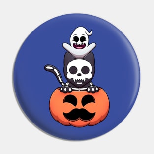 Halloween Pumpkin With Skeleton Cat And Ghost Pin