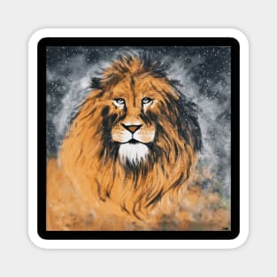 Wild lion grey black space and stars Magnet