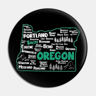 Cute map of Salem Oregon, Portland, Eugene, Springfield, Bend, Ontario, Medford Pin