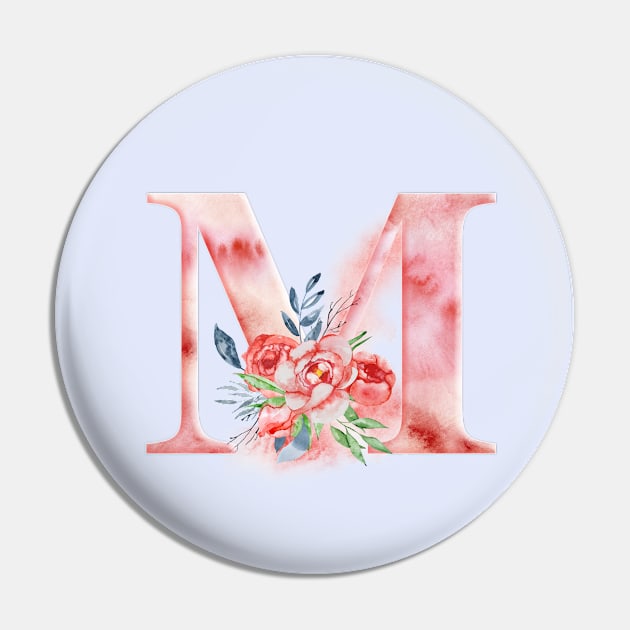 Floral Watercolor Monogram - M Pin by MysticMagpie