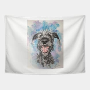 Scruffy Lurcher  , watercolour background Tapestry