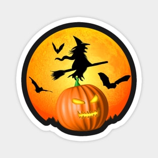 Flying Witch Jack O Lantern Happy Halloween Magnet