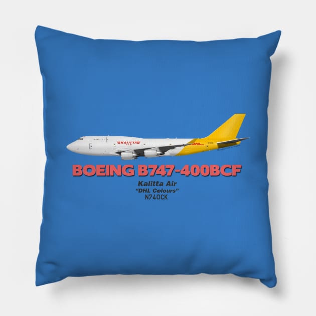 Boeing B747-400BCF - Kalitta Air "DHL Colours" Pillow by TheArtofFlying