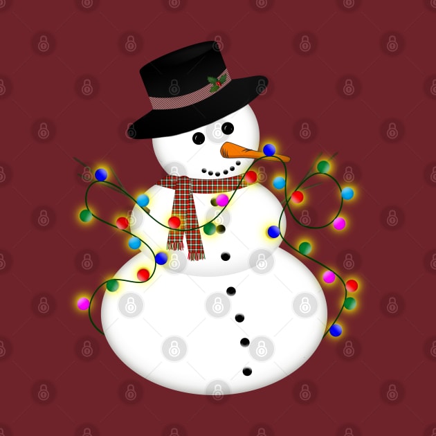 Cartoon Snowman with Christmas Lights by Roly Poly Roundabout