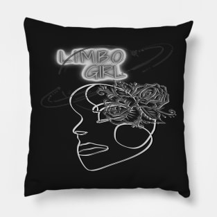 Limbo girl drawing of half a female face with note and a representation of outer space Pillow