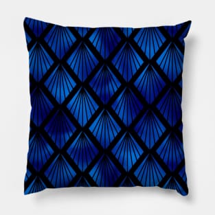 Palm Fans in Black and Classic Blue Vintage Faux Foil Art Deco Vintage Foil Pattern Pillow