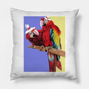 Christmas Macaw - Here Comes Santa Macaws! - on Purple and Yellow Pillow