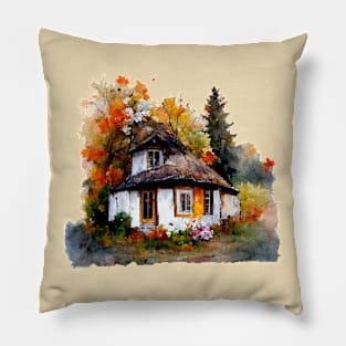 Cute house between autumn trees Pillow