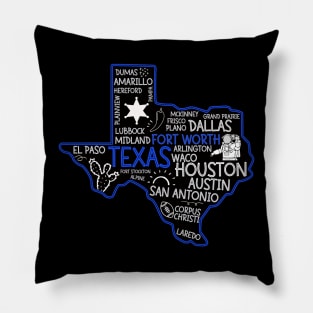 Fort Worth Texas cute map San Antonio Austin El Paso Dallas TX state Pillow