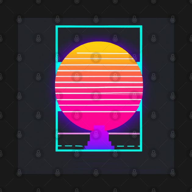 Outrun retro sunset in a frame by SJG-digital