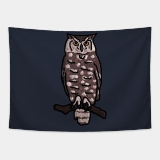 Great Horned Owl Sitting on Branch Tapestry