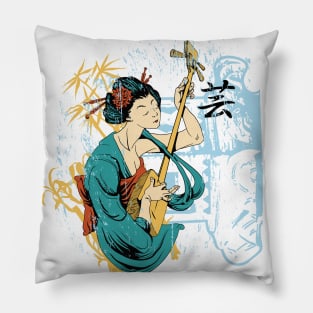 Geisha and Shamisen Japanese Style Pillow