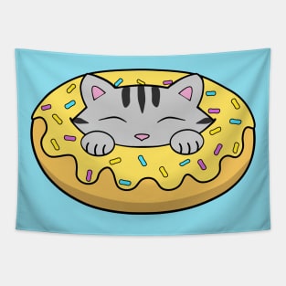 Kawaii yellow doughnut cat Tapestry