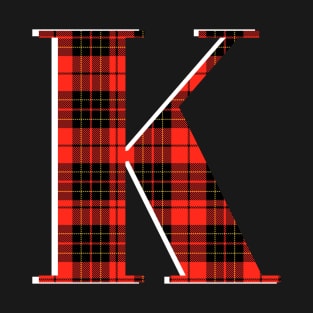 Letter K Monogram Red Tartan Pattern T-Shirt