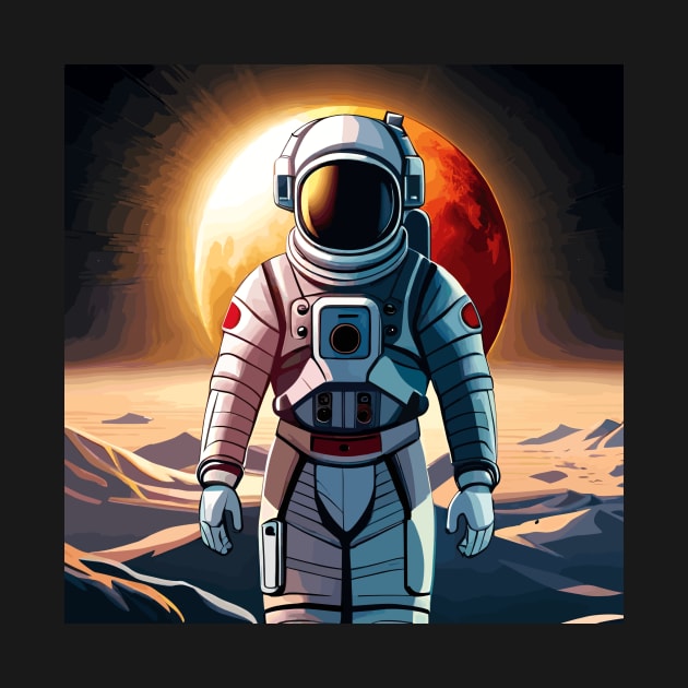 Spaceman astronaut with a red moon behind by Artistic Heaven