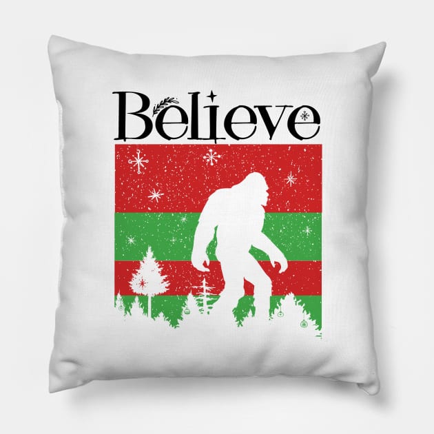 Believe Bigfoot Christmas Ugly Pillow by Astramaze