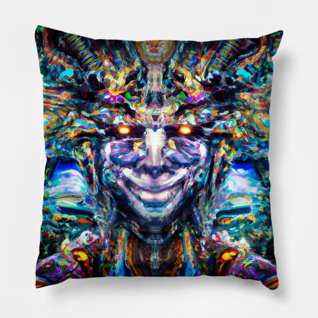 Techno-Shaman (19) - Trippy Psychedelic Art Pillow by TheThirdEye