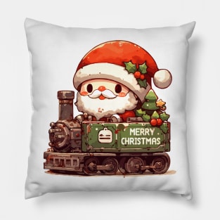 Kawaii santa claus in toy train Pillow