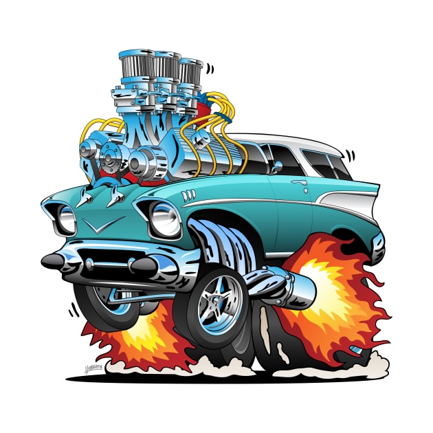 Classic Fifties Hot Rod Muscle Car Cartoon by hobrath