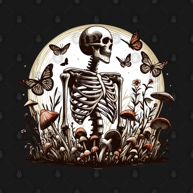 Botany mushroom skeleton and butterflies by TomFrontierArt