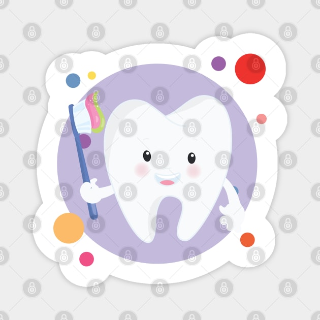 Cute Kawaii Tooth With Toothbrush Magnet by The Little Store Of Magic