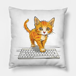 Cute Cat on Keyboard Pillow