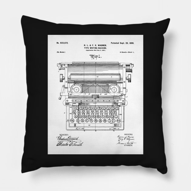 Typewriter Patent - Writer Editor Book Shop Decor Art - White Pillow by patentpress