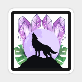 Crystal Ball Wolf with Plants Magnet