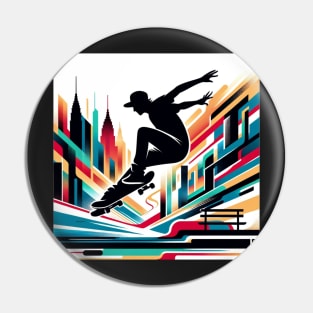 Street Leap: Silhouette Skate Against the Skyline Pin