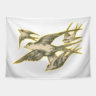 Yellow Aero Sparrows Tapestry