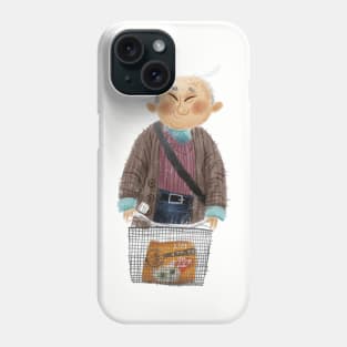 Old chinese man with cat on a bike. Phone Case