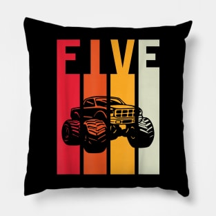 5th Birthday Monster Truck Boys Girl Kids 5 Years Old Pillow