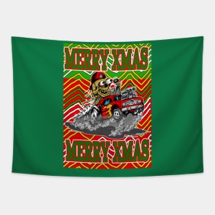 Merry Xmas Hot Rod Driver  Ugly Christmas Sweater in Bad Taste Tapestry