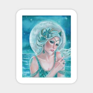 Luna moon goddess mermaid art by Renee Lavoie Magnet