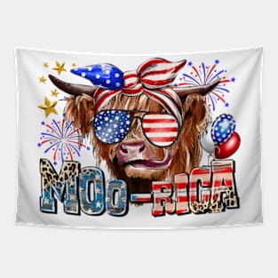 American Cow, Western 4th Of July Cow, American Flag, Sunflower Cow Tapestry