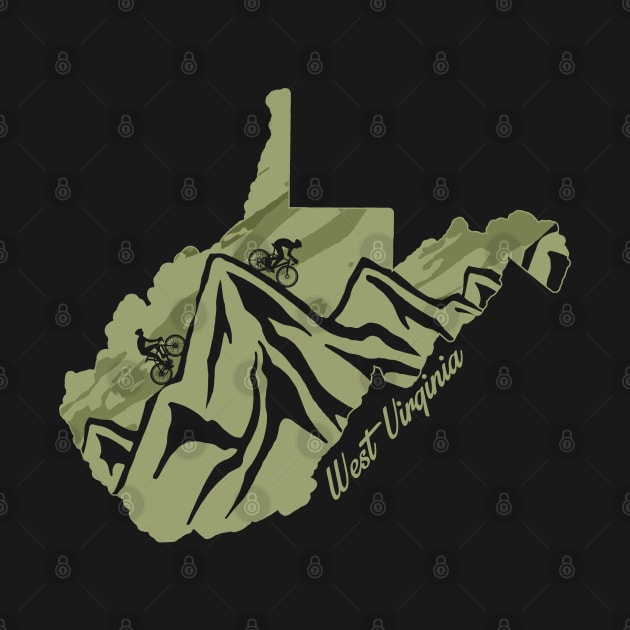 Bike West Virginia State Outline Olive Mountain Biking VA Biker Art by TeeCreations