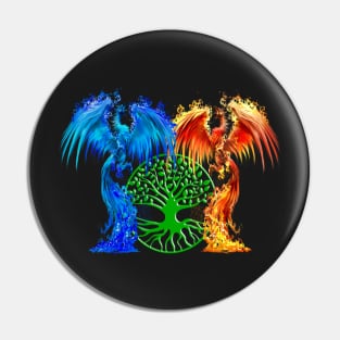 Fantasy Fire And Ice Phoenix Green Tree Of Life Pin