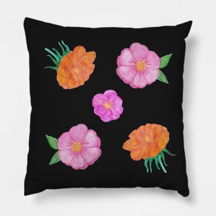 Orange and Pink Hand Painted Watercolour Flowers Pack Pillow