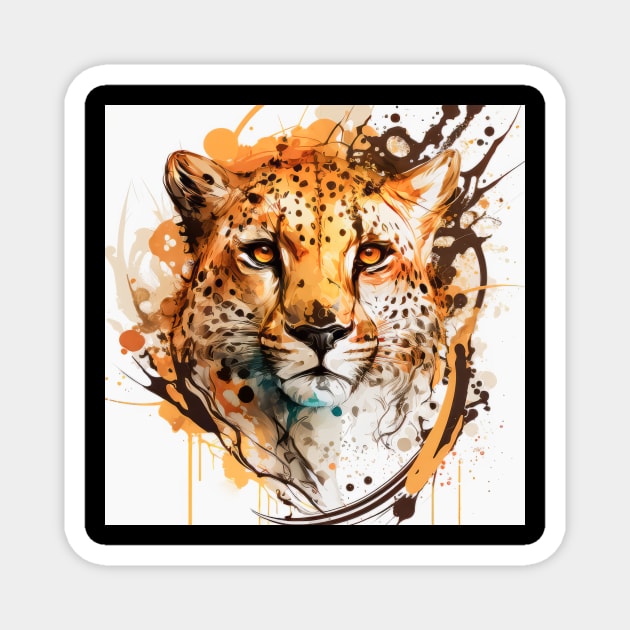 Cheetah Portrait Animal Painting Wildlife Outdoors Adventure Magnet by Cubebox